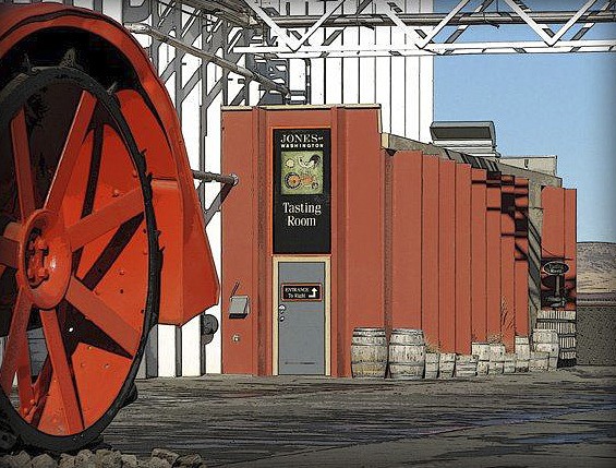 The tasting room at Jones of Washington Winery is part of the working farm’s grain elevators just outside of Quincy