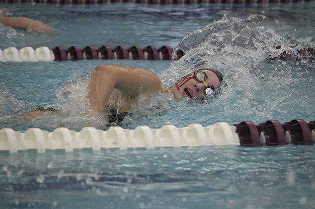 Mercer Island's Ellie Williams competes in the 100 free at the KingCo championships Saturday at Kamiak High School. Williams placed ninth with a time of 55.8.