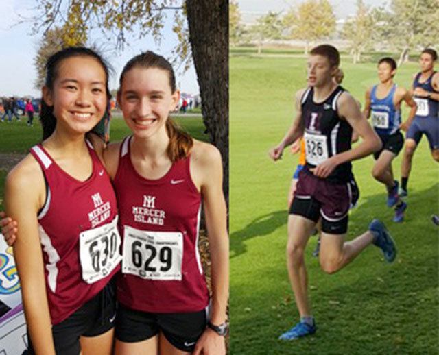 From left, Mercer Island cross country athletes Kayla Lee, Maggie Baker and Nate Benson competed at the 3A state championships Nov. 5 at Sun Willows Golf Course in Pasco. Photos courtesy of John Hill.