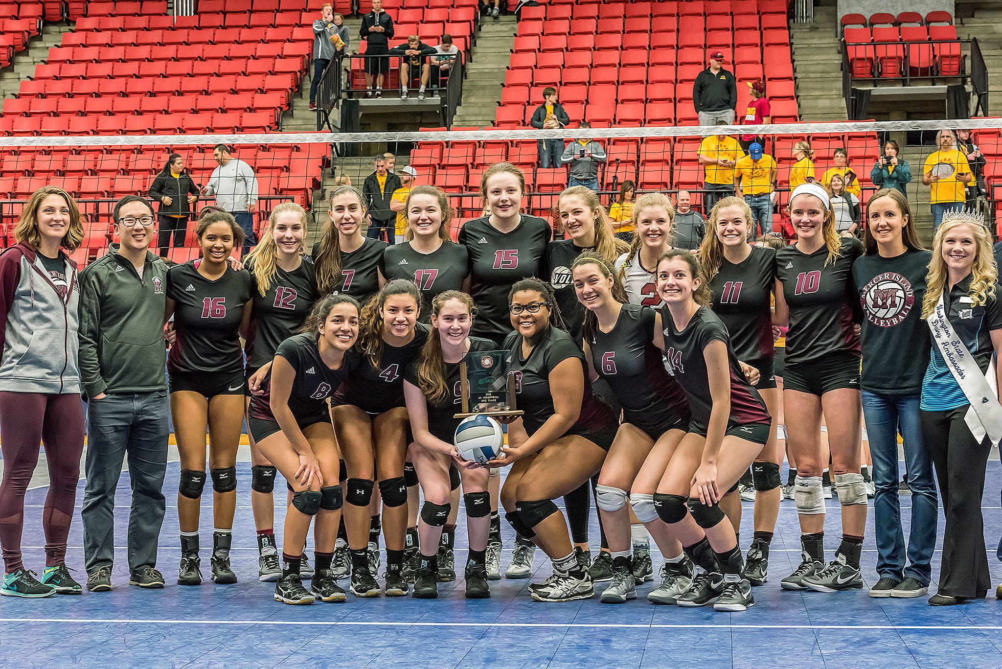 The Mercer Island volleyball team brought home a third-place trophy from the 2016 3A state volleyball championships Saturday at the Toyota Center in Kennewick. Photo courtesy of John Fisk.