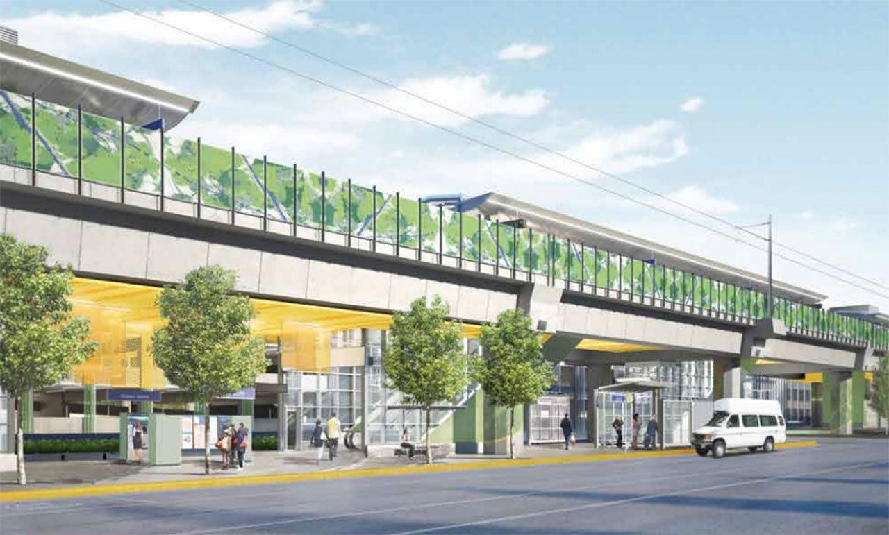 The north entry for the planned South Bellevue station, which will include bus and paratransit transfer facilities and a 1,500-stall parking garage. Image courtesy of Sound Transit