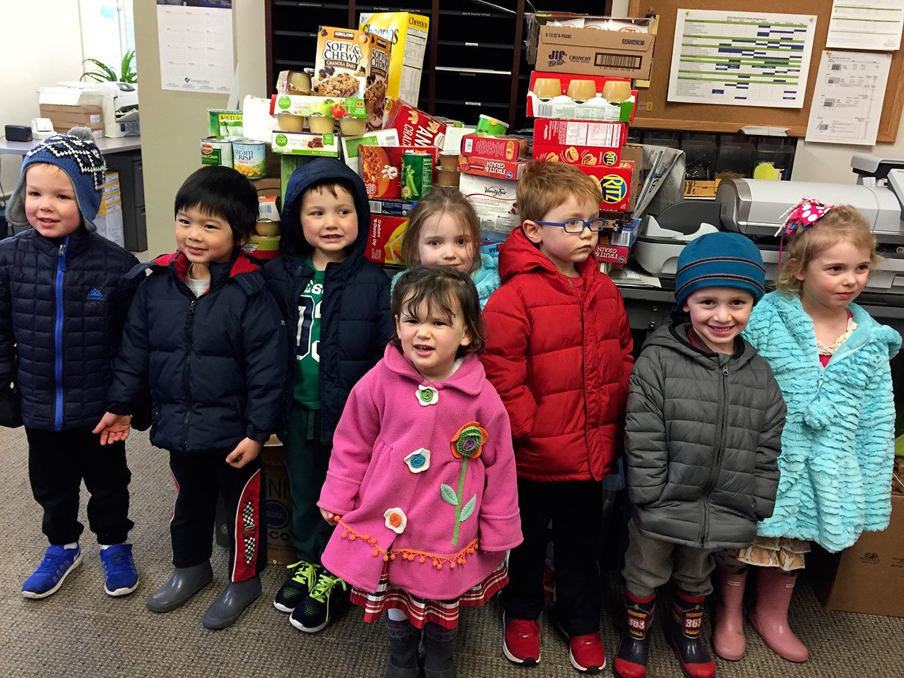 Pixie Hill Preschool recently ran a school wide food drive to support Mercer Island Youth and Family Services. Photo courtesy of Gina Maguire