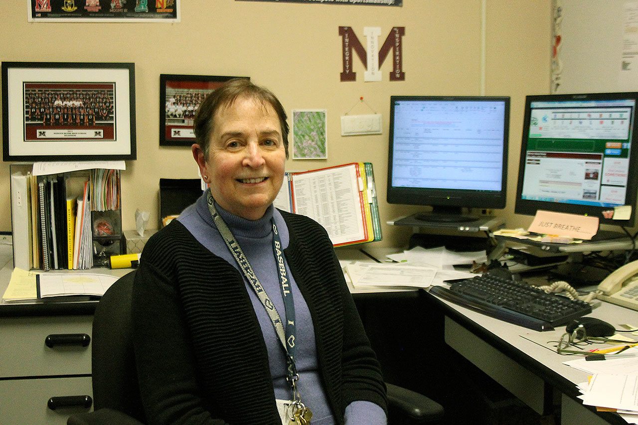 Mercer Island High School athletic coordinator Ann Meisner is retiring Jan. 20 after 14 years with the district (Joe Livarchik/staff photo).