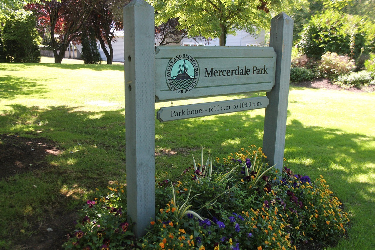 A city park sign at Mercerdale Park. File photo