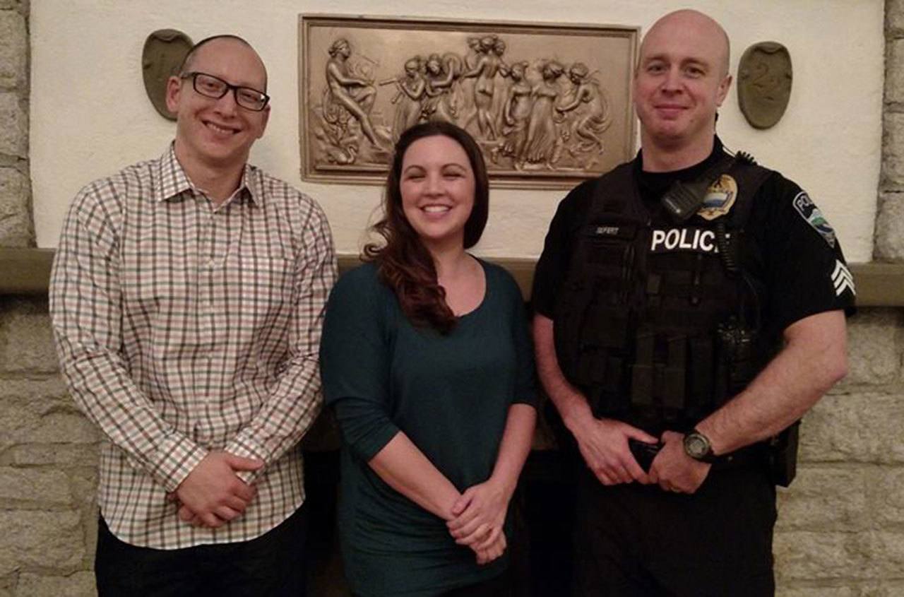 From left, Dominic Amici, Meara Solomon and Mike Seifert were honored at the Mercer Island Police Department’s annual banquet on Jan. 27. Photo courtesy of MIPD