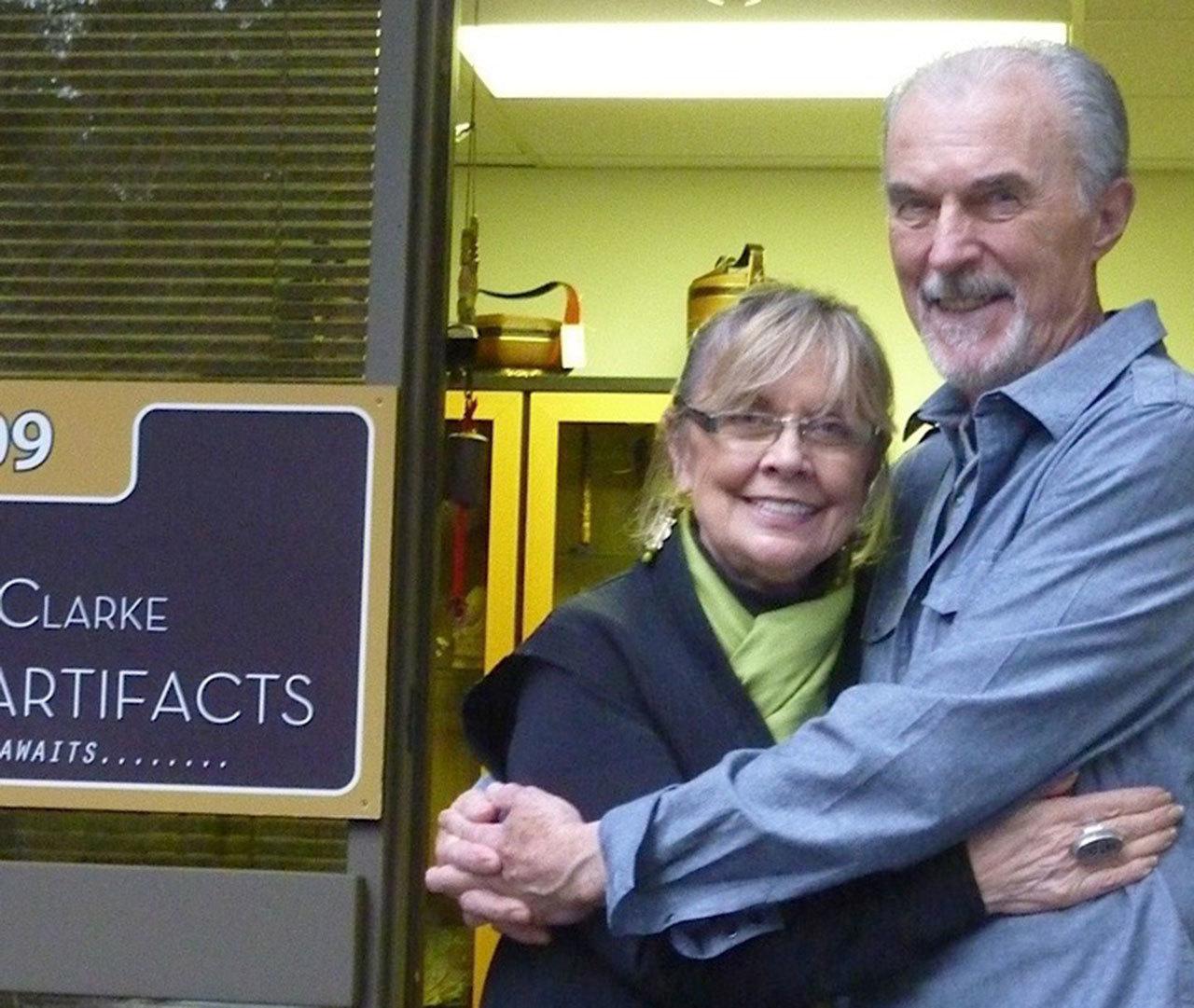 Ginny and Jim Clarke, owners of Clarke and Clarke Art and Artifacts, are celebrating their 50th wedding anniversary at the First Thursday art and wine event on Feb. 2. Photo courtesy of Ginny Clarke