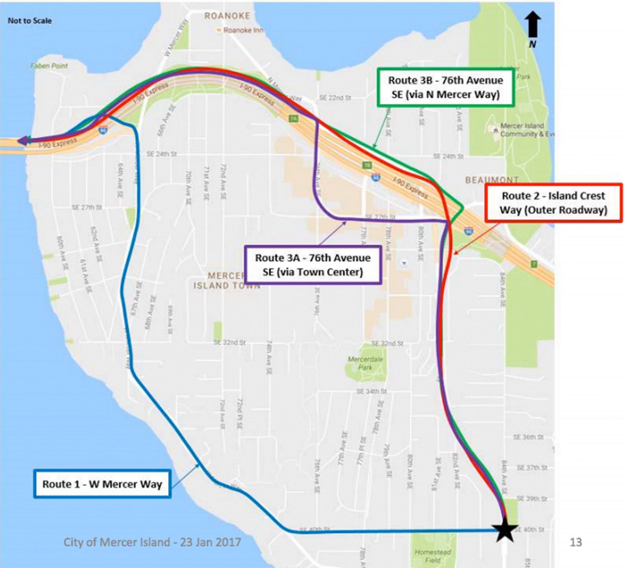 This graphic shows alternative routes for I-90 access in Mercer Island. Image courtesy of Sound Transit