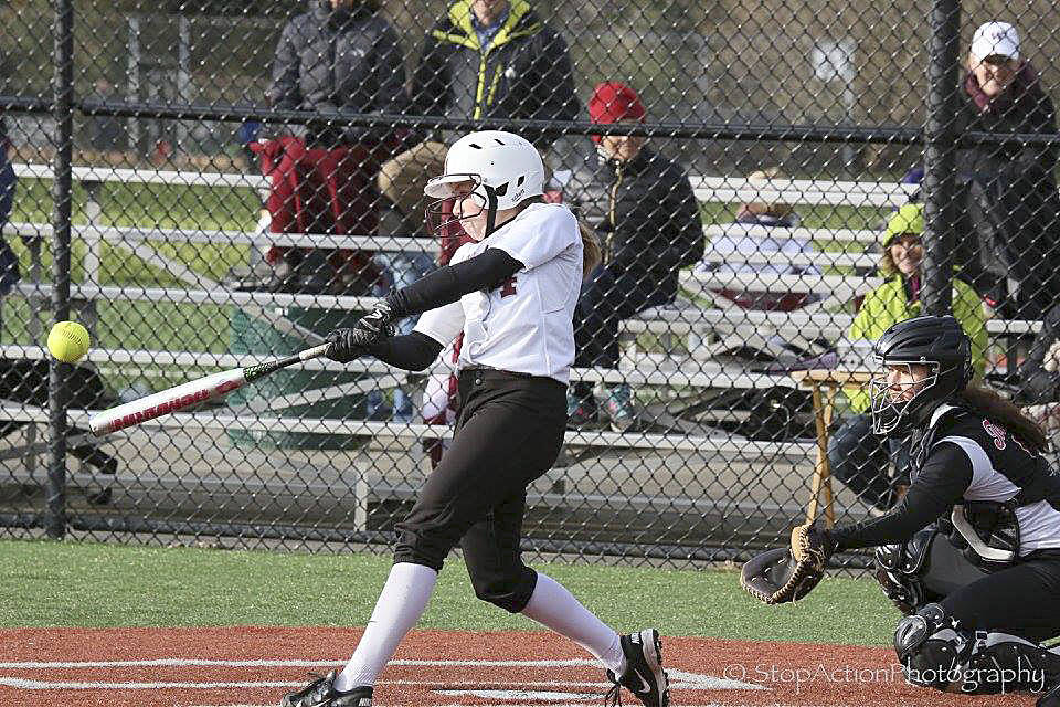Photo courtesy of Don Borin/Stop Action Photography                                Mercer Island Islanders junior Olivia Kane connects on a hit against the Sammamish Totems. Kane finished the game with three hits. The Islanders defeated the Totems 20-7 on March 22 at South Mercer playfields in Mercer Island