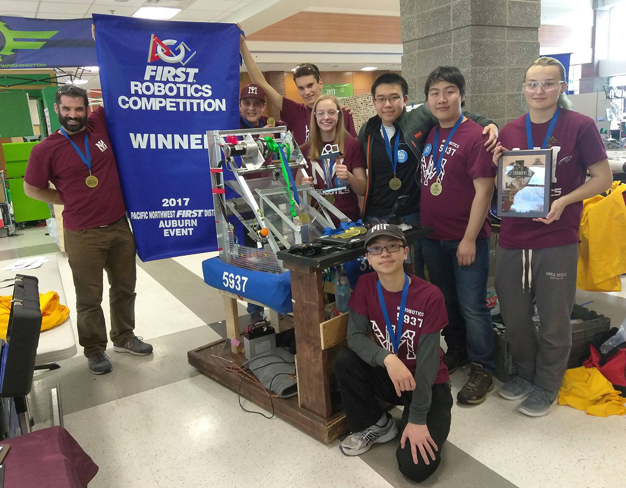 The Mercer Island High School Robotics club was part of the winning alliance at the recent Auburn regional event. Photo courtesy of Craig Degginger/Mercer Island School District