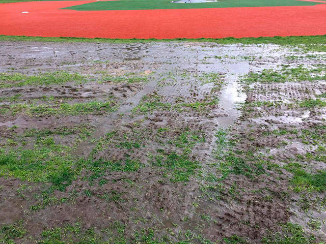 The Mercer Island baseball team has not been able to play at home this year due to the field condition at Island Crest Park. Photo courtesy of Mercer Island Baseball Boosters