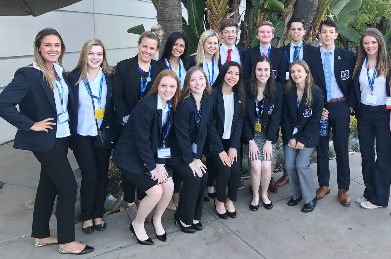 The Mercer Island High School DECA team traveled to California for the International Career Development Conference. Four students placed in the finals of the competition. Photo courtesy of Craig Degginger/Mercer Island School District