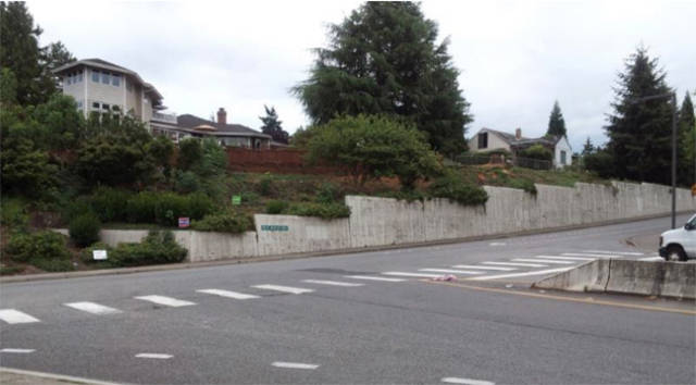 The mural will be painted on this outdoor wall located on West Mercer Way, facing the exit 6 off ramp on Mercer Island. Photo courtesy of the city of Mercer Island