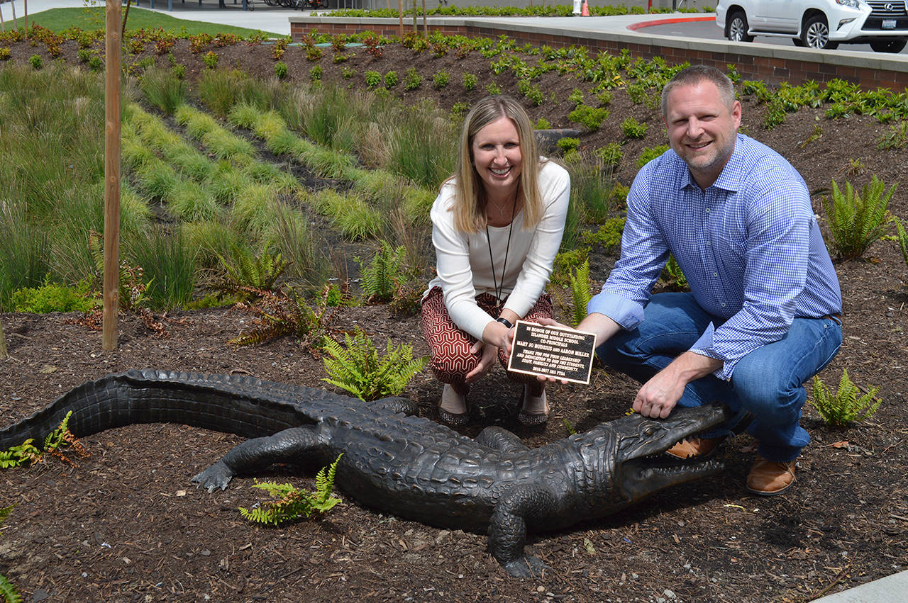 IMS PTSA recently dedicated this gator to the IMS co-principals. Photo courtesy of Craig Degginger/Mercer Island School District