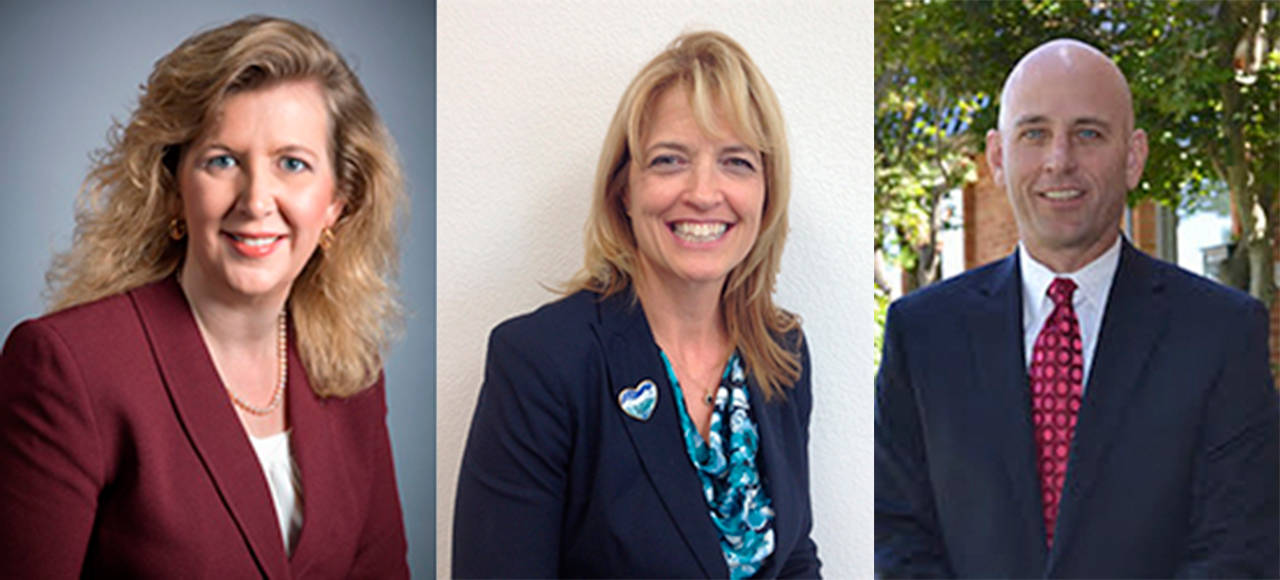 From left, Dr. Vickie Cartwright, Donna Colosky and Dr. Paul Gordon are the three finalists for Mercer Island School District superintendent. Contributed photos