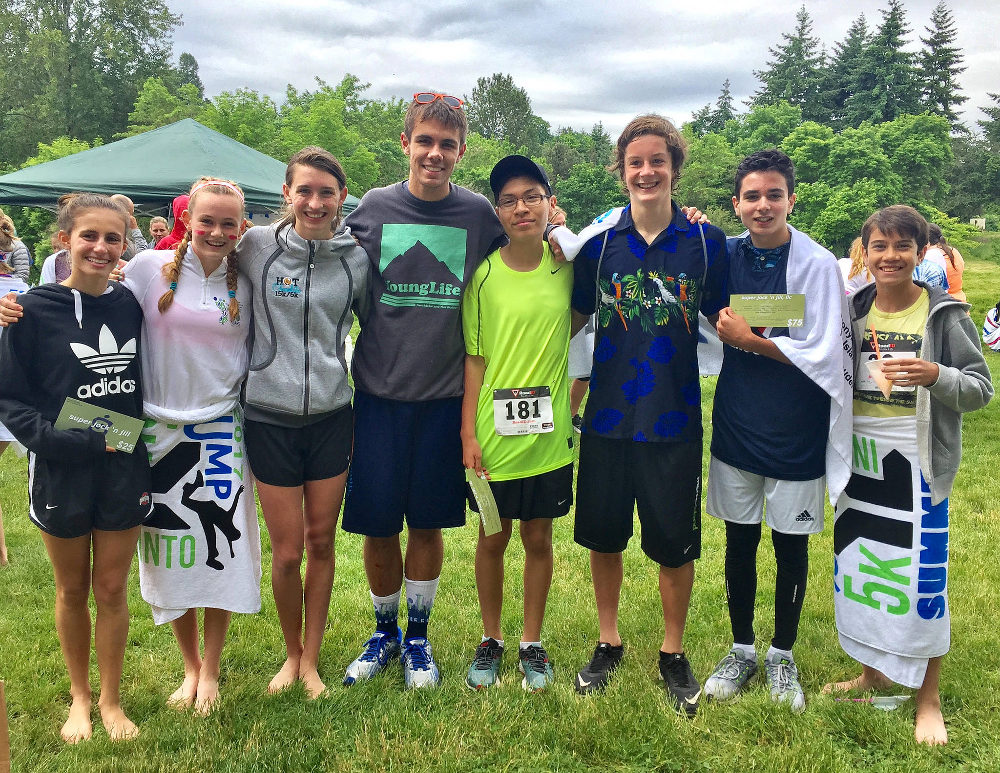 Photo courtesy of Niyati Krauser                                A plethora of Mercer Island youthful runners competed in the third annual “Mercer Island Young Life Jump into Summer” 5K run/walk on June 3 at Luther Burbank Park on Mercer Island. In the boys under 15 category, Jaden Krauser captured first place, Anthony Brondello nabbed second place and Oscar Pont tallied a third place finish. In the girls under 15 division, Christina Crow finished in first place and Sophia Morelli cruised to a second place showing. In the boys over 16 category, Eric Moreno registered a first place finish and Ben Biggers captured second place. In the girls over 16 division, Maggie Baker earned first place and Leslie Urie finished in second place.