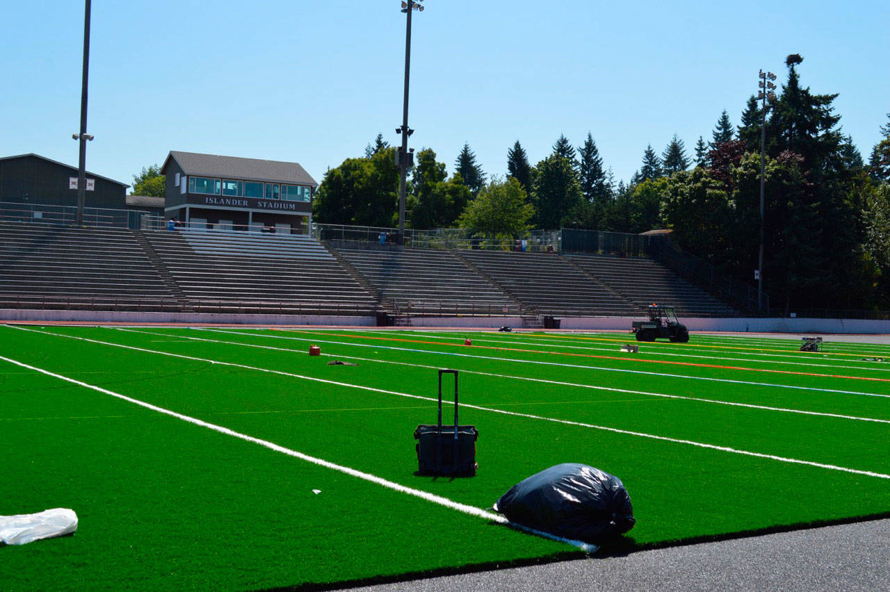 The turf at the high school stadium is being replaced this summer, and the tennis courts have been resurfaced. Photos courtesy of Craig Degginger/Mercer Island School District