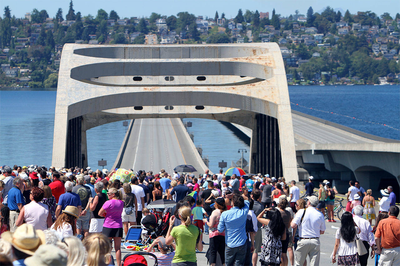 The Interstate 90 floating bridge will close for a few hours each day on Aug. 3, 4, 5 and 6 to accommodate air show practices and performances as part of Seafair Weekend. File photo