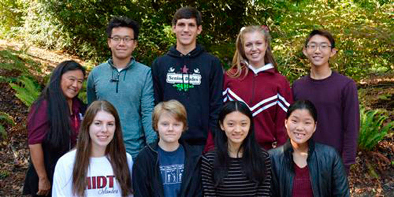 National Merit Semifinalists with MIHS Principal Vicki Puckett. (Not pictured: Aidan Dobson, Donald Hildebrandt and Zoe Sheill.) Photo courtesy of Mercer Island School District
