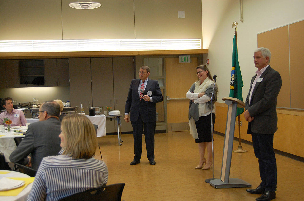 Council candidates Joy Langley and Tom Acker debate at a Mercer Island Chamber of Commerce meeting on Sept. 21. Katie Metzger/staff photo