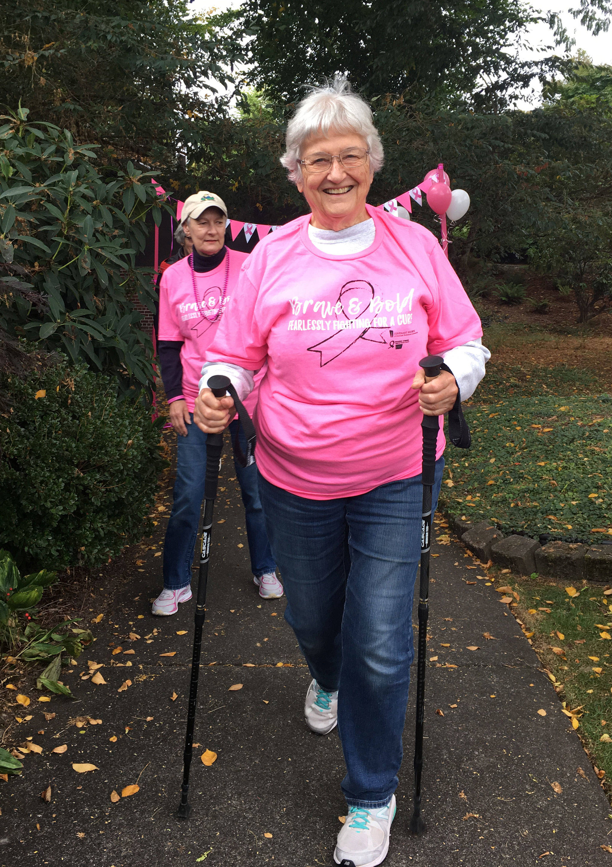 Cancer survivor Rita-Lou Clarke walks around the Covenant Shores campus to raise money for cancer research. Photo courtesy of Greg Asimakoupoulos