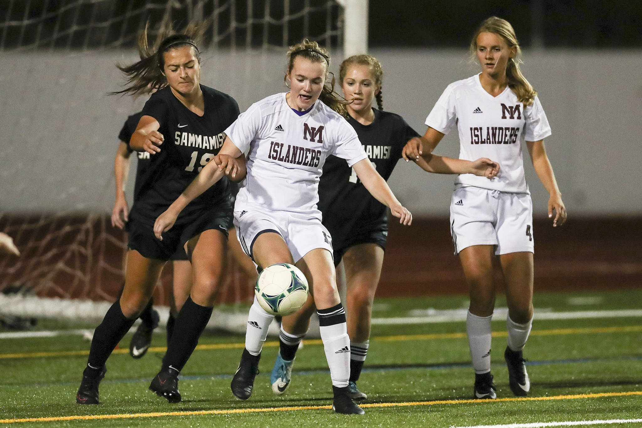 Photo courtesy of Rick Edelman/Rick Edelman Photography The Mercer Island Islanders girls soccer team captured a 2-0 win against the Interlake Saints on Oct. 17. The Islanders have an overall record of 10-1-1 and are in first place in the KingCo 3A/2A division. Liberty is in second place with a record of 9-2-1. Mercer Island player Kendall Riley (pictured) gains control of the ball in a game against the Sammamish Totems on Oct. 10. Mercer Island will host the Redmond Mustangs in their final regular season home game of the 2017 season at 7:30 p.m. on Oct. 24 at Mercer Island High School.