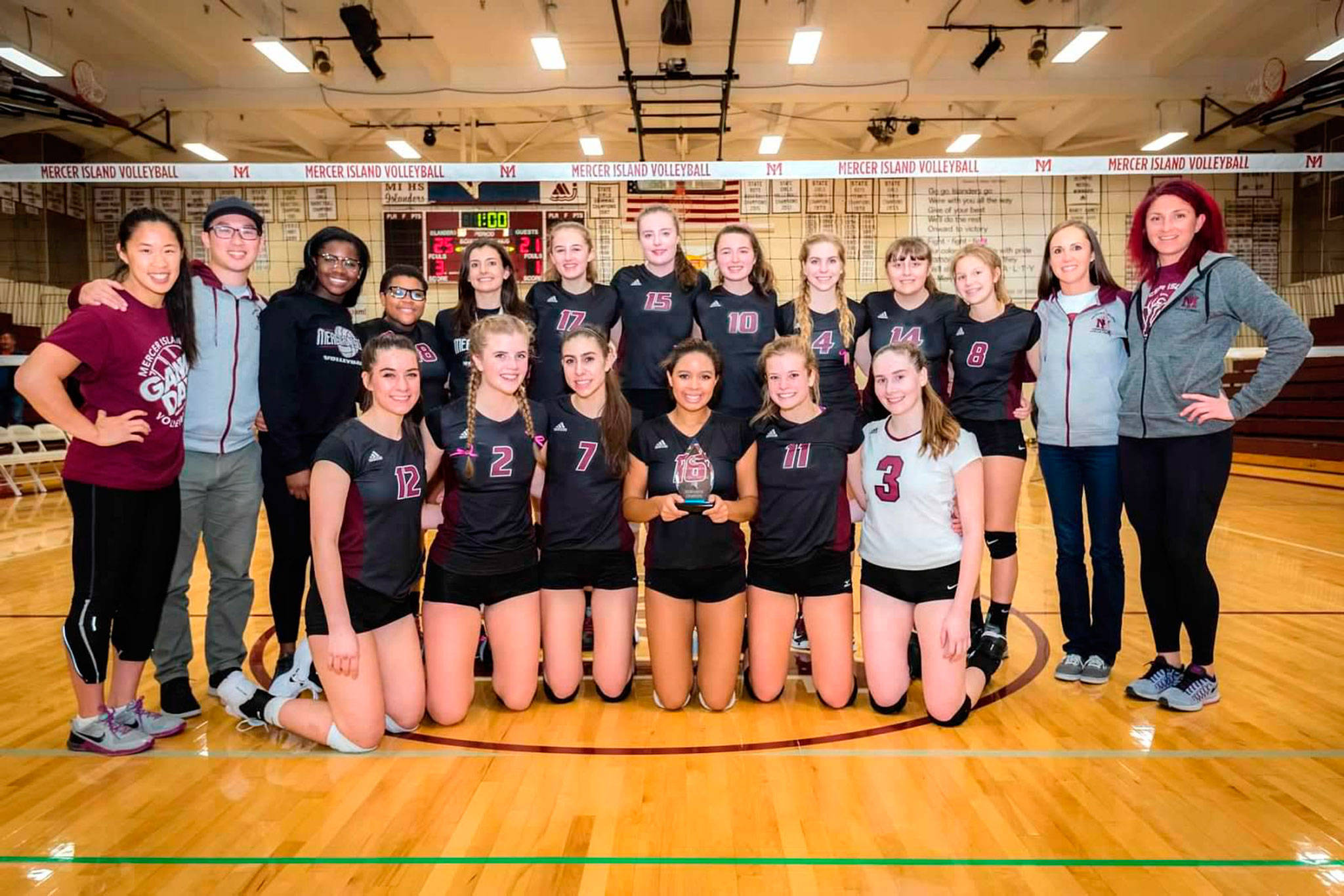 The MIHS girls volleyball team poses after winning the KingCo tournament on Oct. 28. The Islanders were undefeated in their league. Photo courtesy of Elise Quinn
