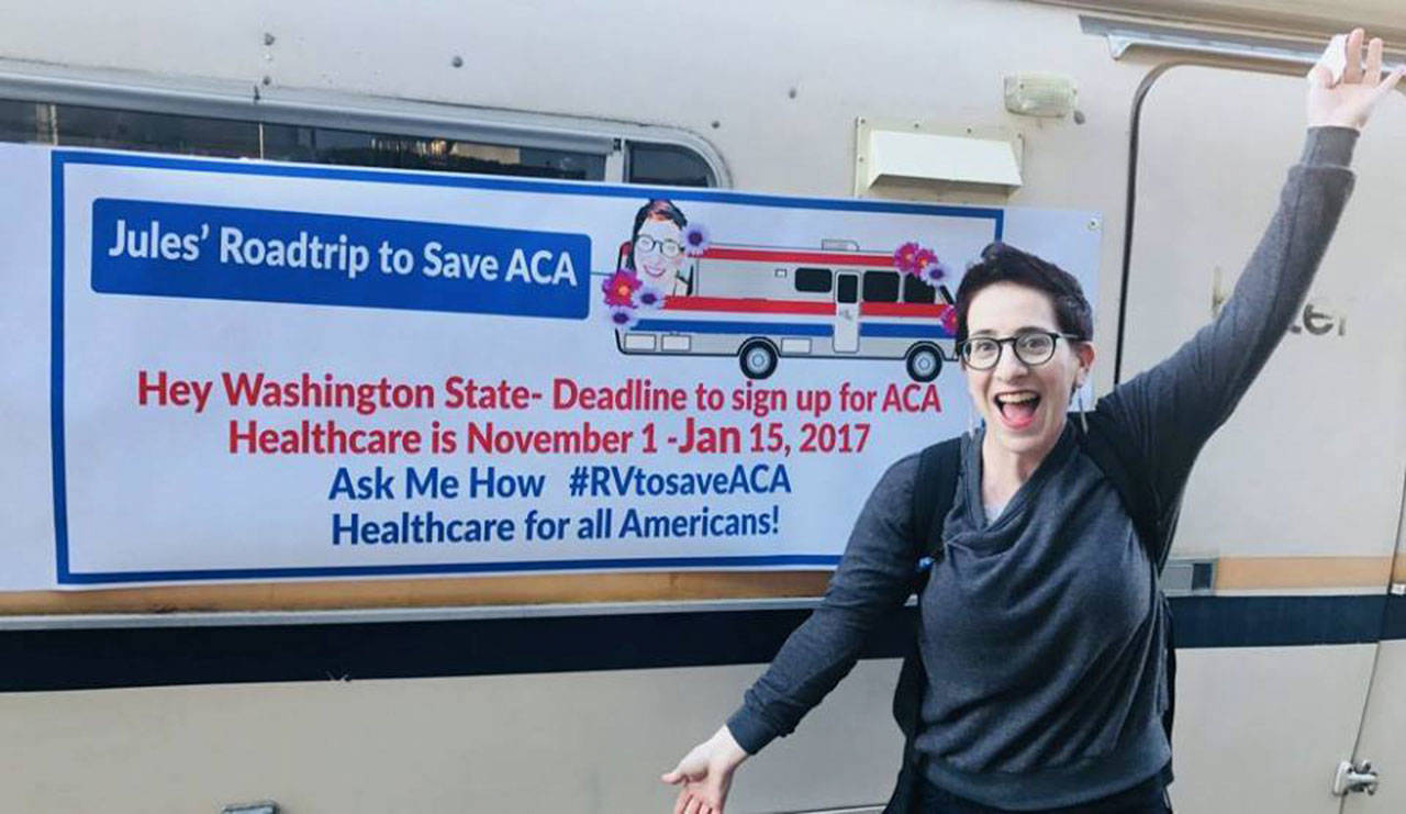 Islander Julie Negrin is doing an RV tour around Washington to get people to sign up for healthcare. Photo via Facebook