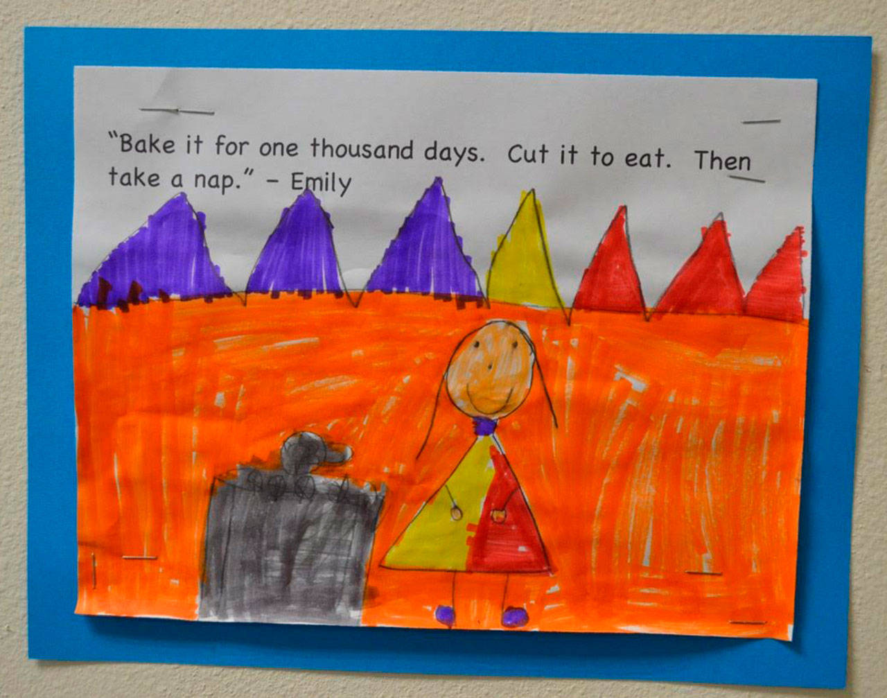 Kindergarten teacher Joby McGowan annually asks his Lakeridge students how to cook a turkey. Here’s one response. Photo courtesy of Craig Degginger/Mercer Island School District