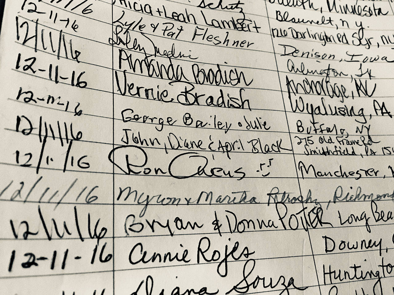 A visitor book at a church in Seneca Falls, New York. Photo courtesy of Greg Asimakoupoulos