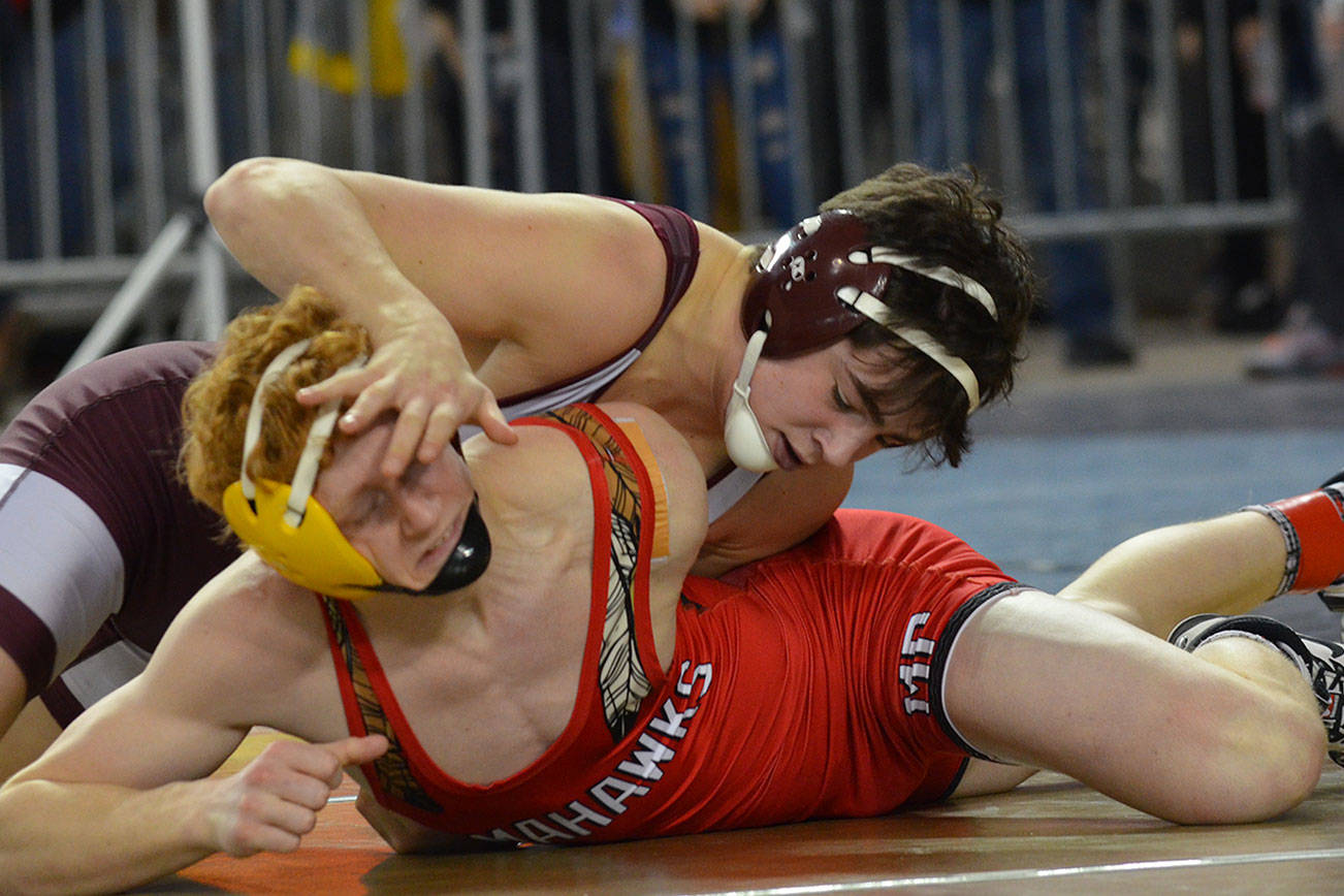 Photo courtesy of Billy Pruchno                                Mercer Island Islanders senior 152-pound wrestler Jonah Andrews captured eighth place in his weight class at the Mat Classic Class 3A state tournament on Feb. 17 at the Tacoma Dome.