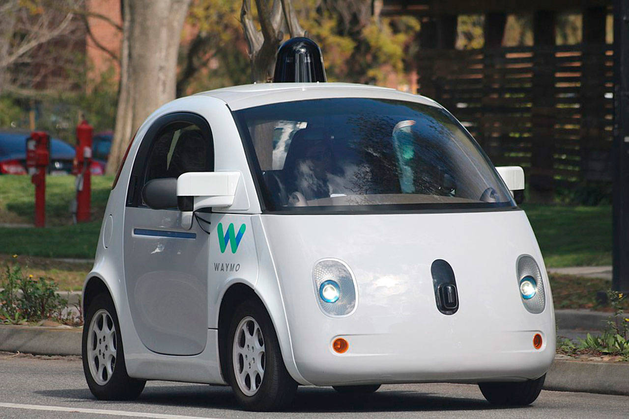 A Waymo self-driving car on the road. The city of Bellevue said the company is currently testing some Chrysler Pacifica vans for autonomous vanpools, which the city is interested in. Photo courtesy of Grendelkhan