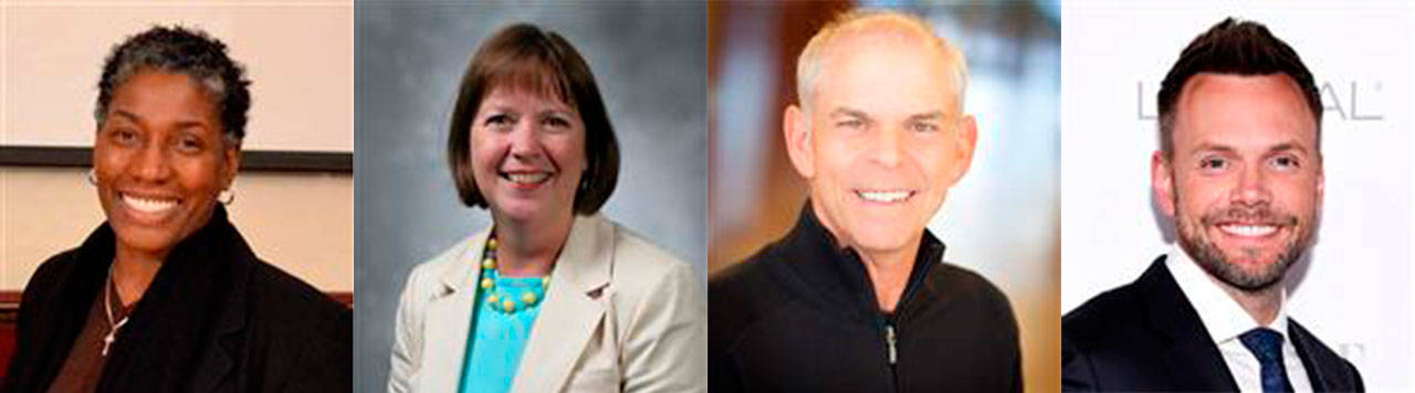 From left, Dawn Bennett, Mary Lindquist, Marty Lott and Joel McHale are this year’s Pathfinder award winners. Contributed photos