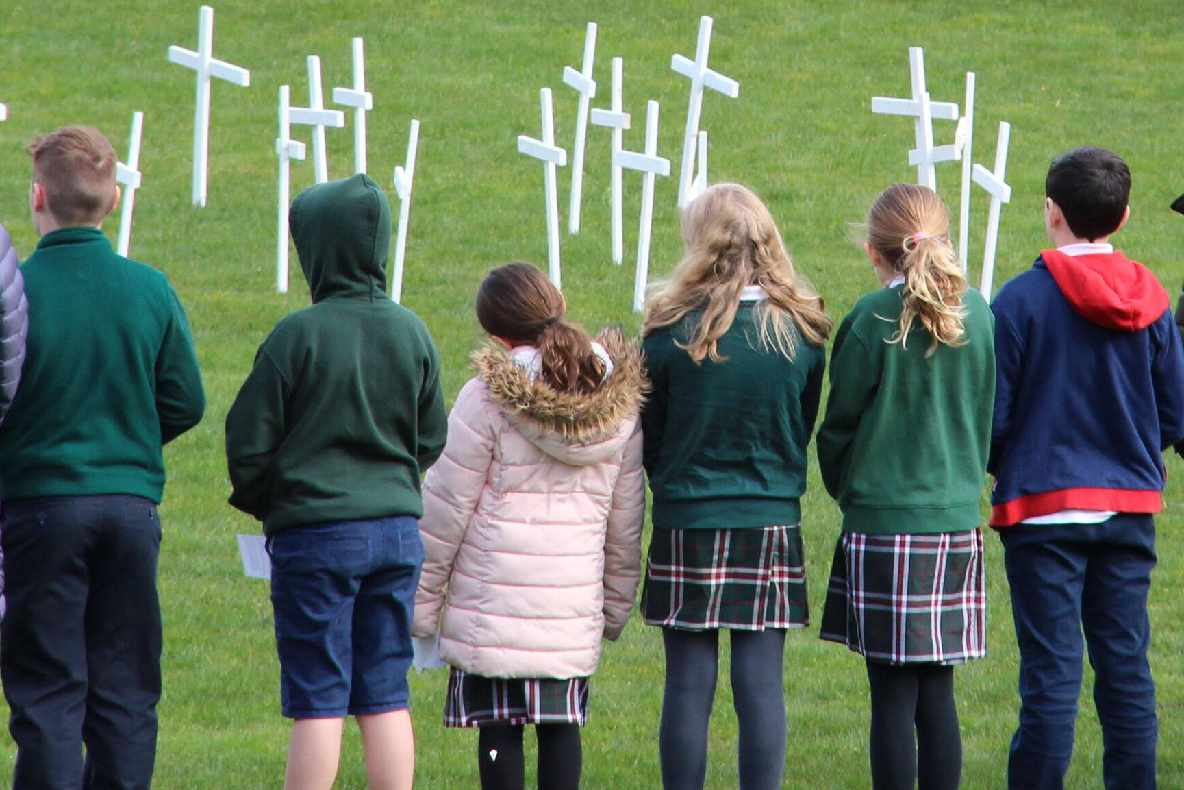 Students at St. Monica School, a private Catholic school based in Mercer Island, prayed for the 17 victims of the Parkland school shooting. Photo courtesy of Krista Pittiglio