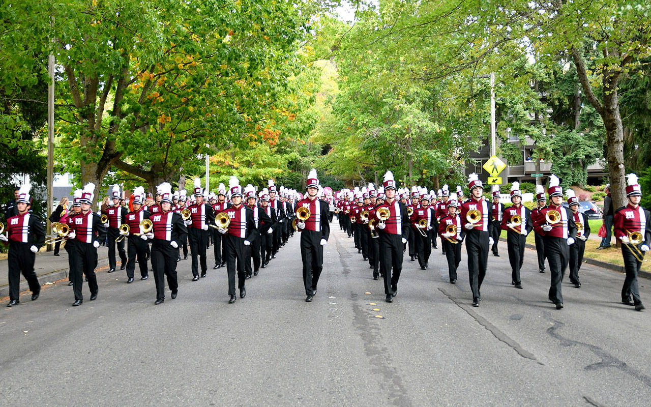 The Mercer Island High School band is marching toward its Rose Parade appearance next year, with a kickoff event set for tonight. Photo courtesy of Allison Nelson