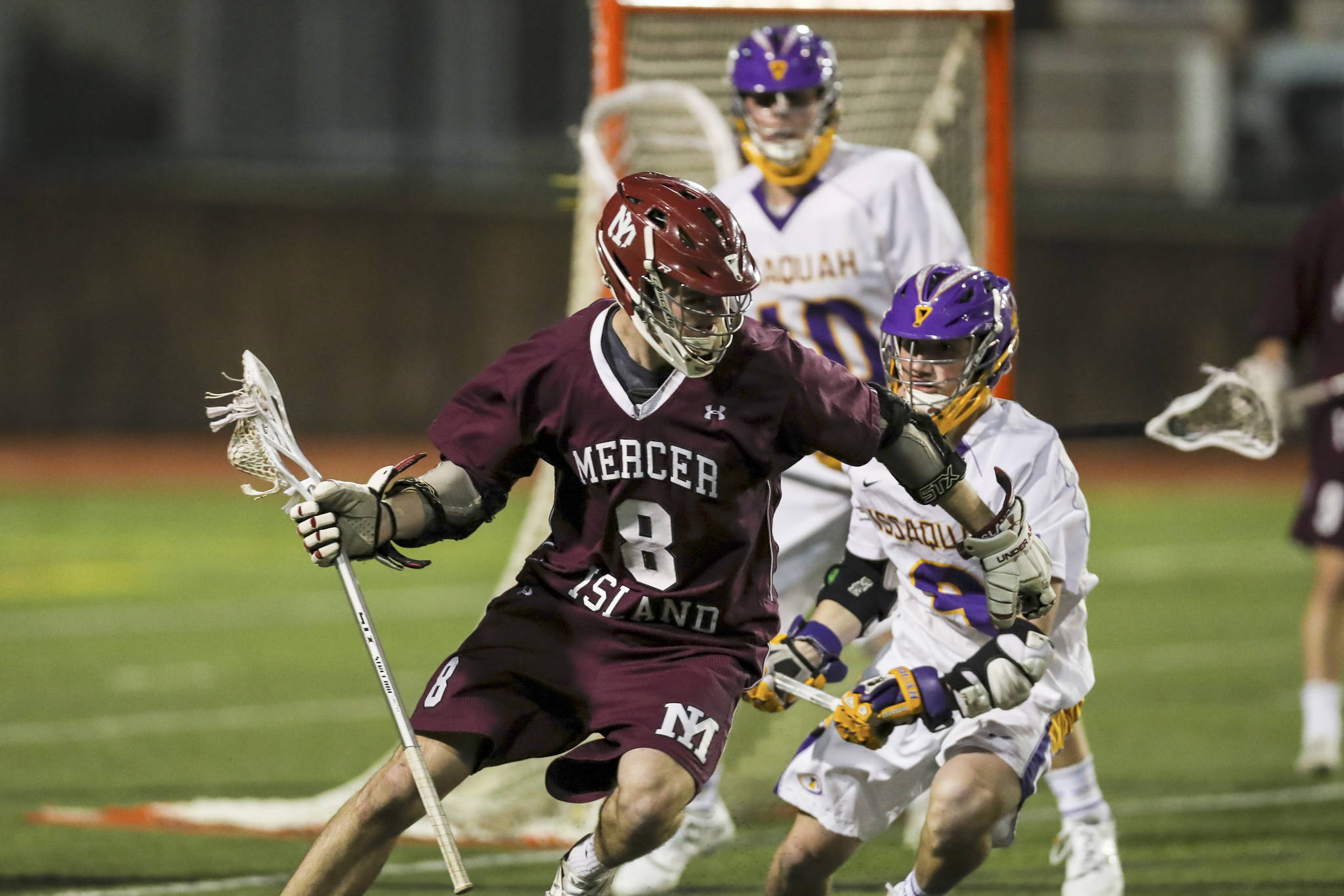 Photo courtesy of Rick Edelman/Rick Edelman Photography                                The Mercer Island Islanders boys lacrosse team registered a 12-5 victory against the Issaquah Eagles on March 30 at Gary Moore Stadium in Issaquah. The Islanders improved their overall record to 7-1 with the win. Islanders’ junior Ben Dunbar (pictured) carried the ball down the field against the Eagles.