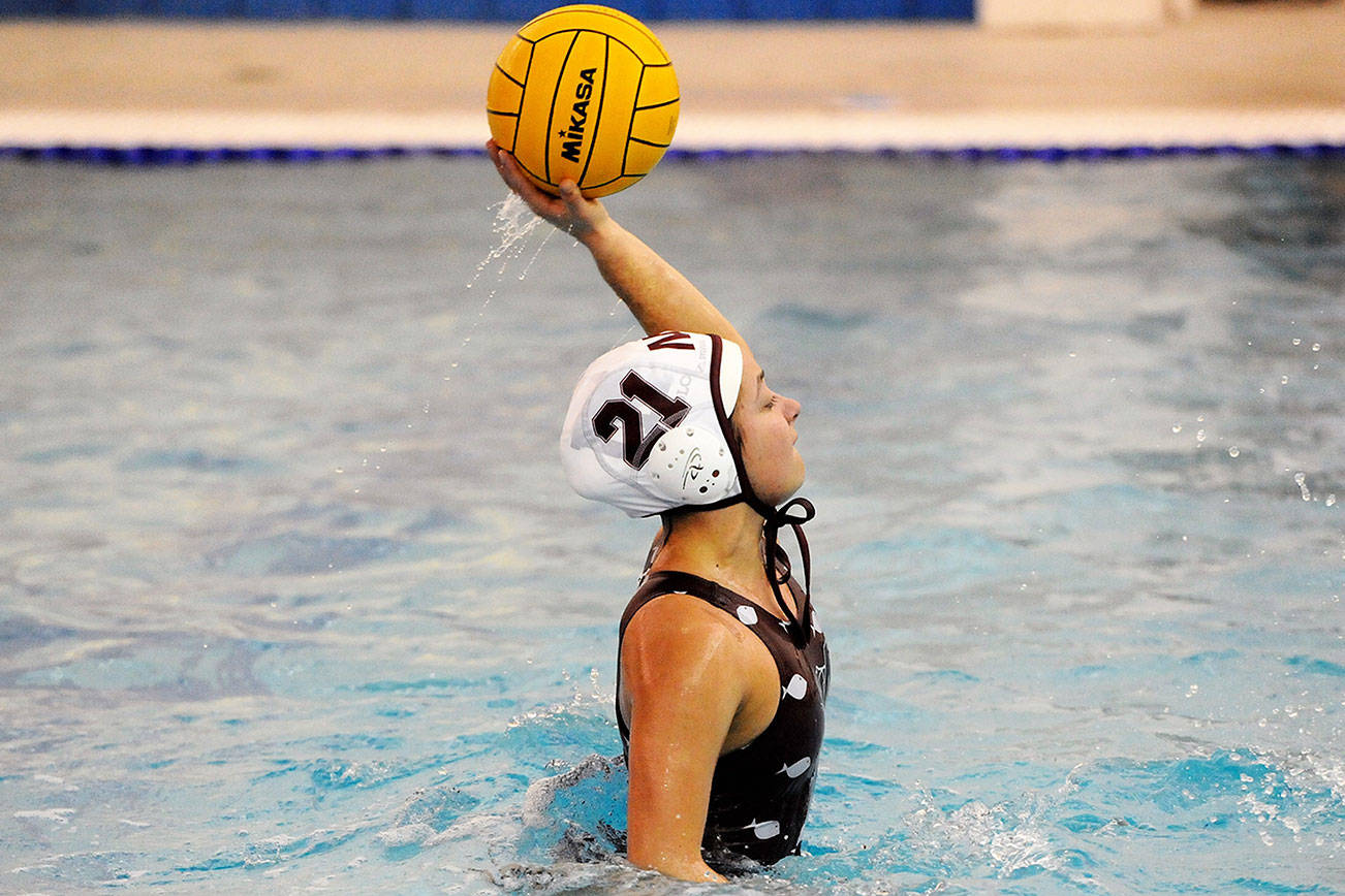 Photo courtesy of Debby Wilson                                Mercer Island Islanders girls water polo player Annie Ritcey, who is one of the team captains, unleashes a pass during a game during the 2018 season. The Islanders have just one loss thus far.
