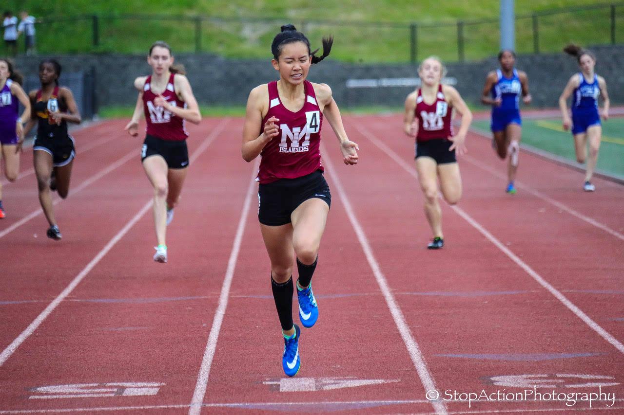 Photo courtesy of Don Borin/Stop Action Photography                                 Mercer Island Islanders senior track athlete Kayla Lee captured first place in the 400 with a time of 56.16 at the Class 3A District II championships on May 18 at the Southwest Athletic Complex in Seattle.