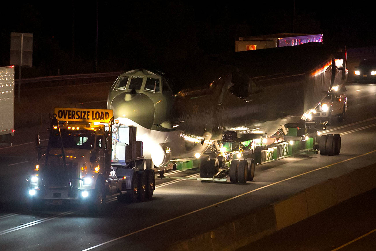 A B-52 known as ‘Midnight Express’ takes freeways to Seattle