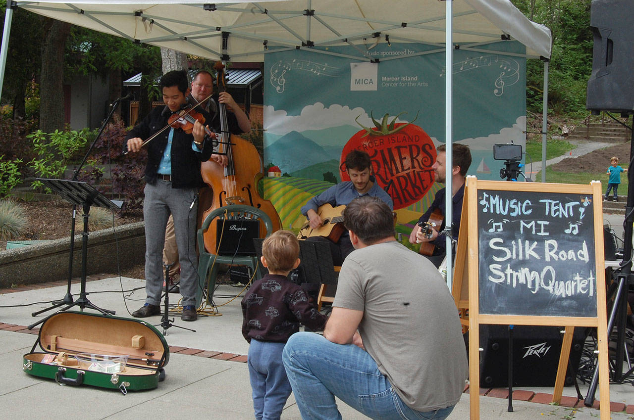 Silk Road Quartet performs at opening day of the Mercer Island Farmers Market on June 3. Katie Metzger/staff photo