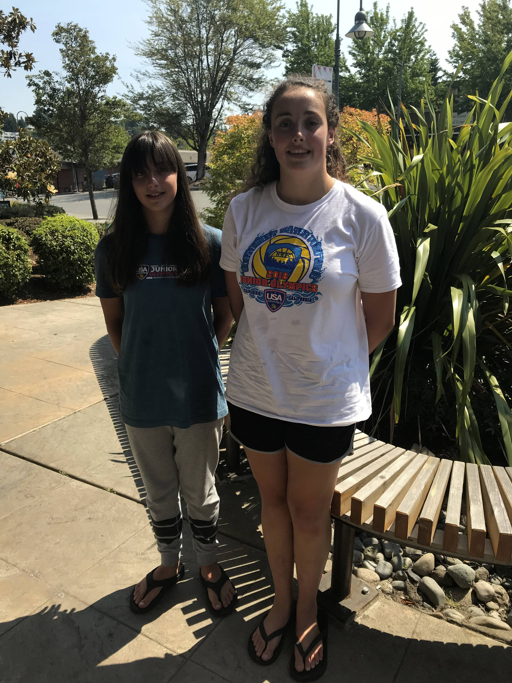 Cecilia Sommerfield, left, and Emily Guedel, right, competed at the USA Water Polo National Junior Olympics from July 26-29 in San Jose, California. Sommerfield and Guedel will be freshman during the 2018-19 school year at Mercer Island High School. Shaun Scott, staff photo