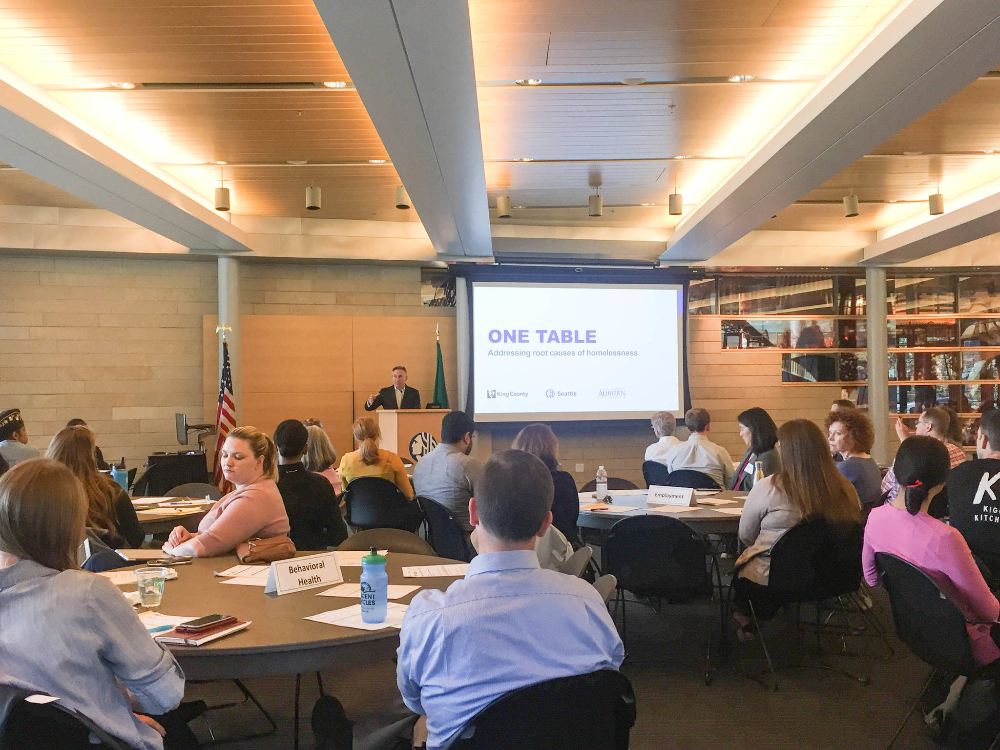 King County Executive Dow Constantine addresses One Table members at the group’s Aug. 3 meeting at Seattle City Hall. Photo by Josh Kelety