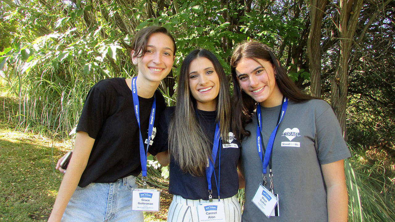 MI students intern with Israel education nonprofit. From left: Grace Gottesman, Carmel Alon (StandWithUs Pacific Northwest high school coordinator) and Maya Sulkin. Photo courtesy of StandWithUs.