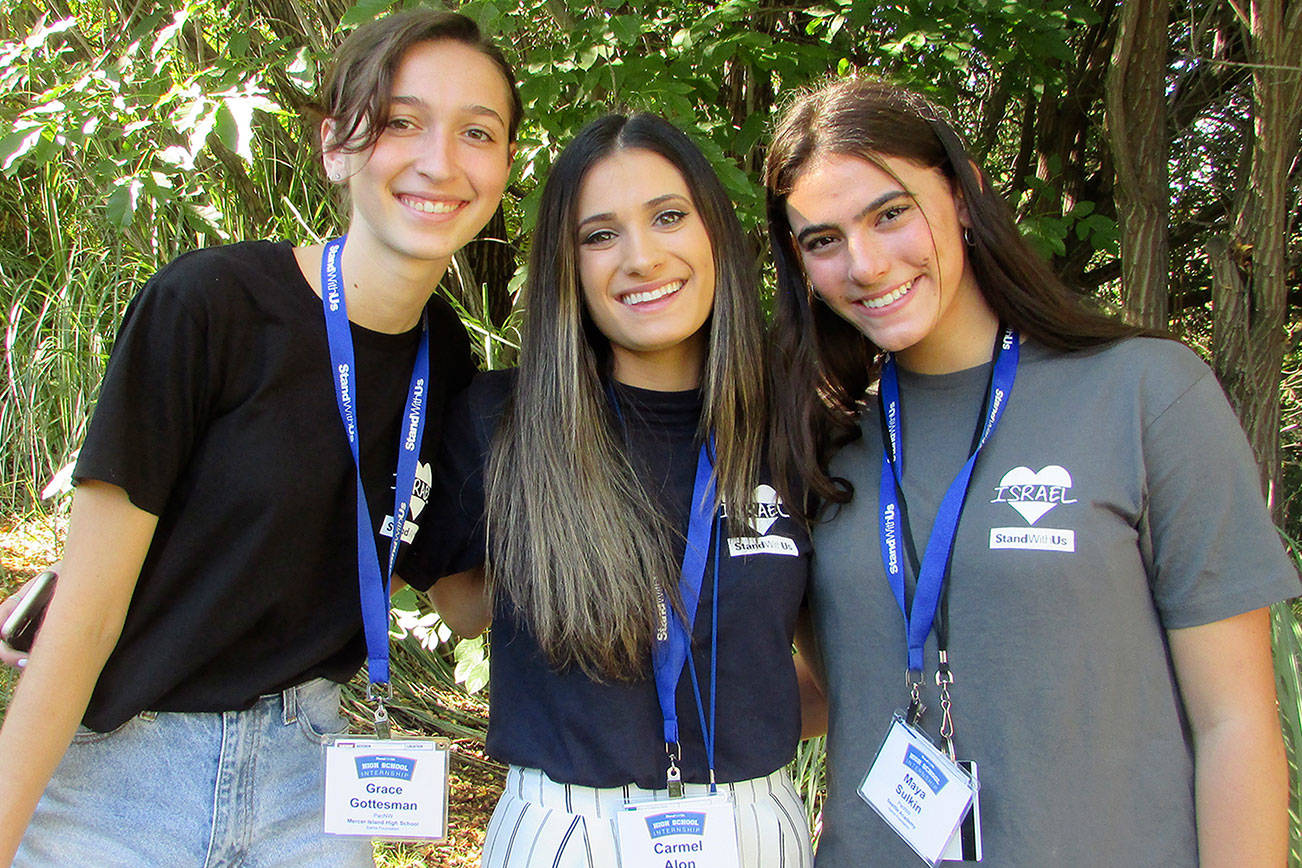 MI students intern with Israel education nonprofit. From left: Grace Gottesman, Carmel Alon (StandWithUs Pacific Northwest high school coordinator) and Maya Sulkin. Photo courtesy of StandWithUs.