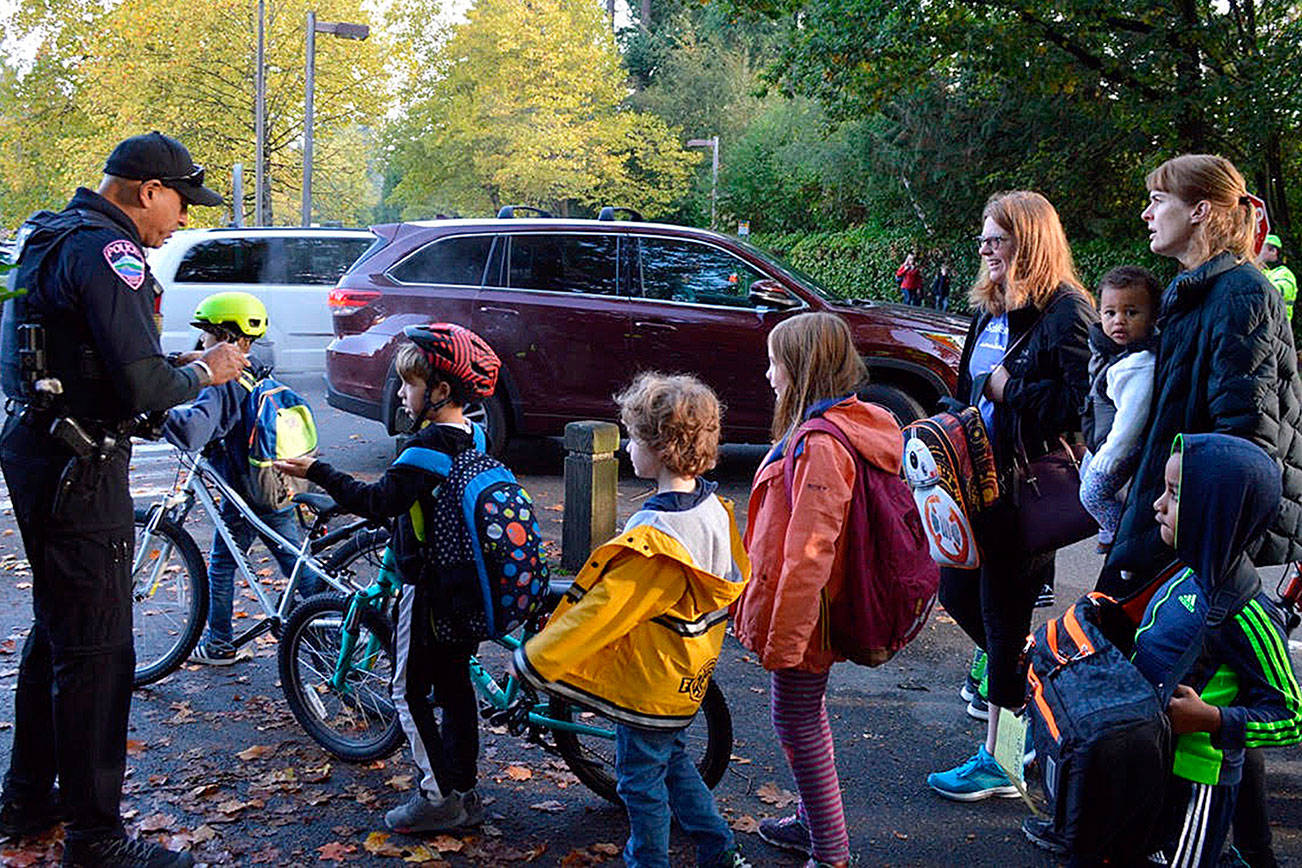Students, parents and teachers in Mercer Island participated in the nation-wide Walk and Bike to School Day last Wednesday, Oct. 10