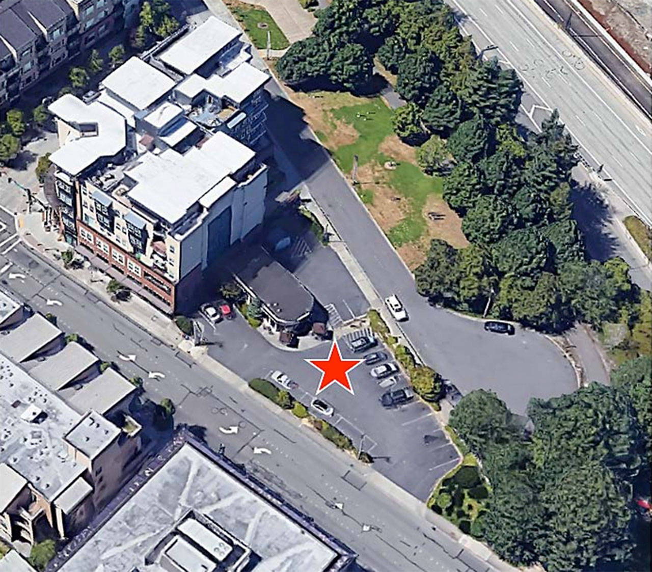 The city advertised an opportunity site for a mixed use building in downtown Mercer Island, and received nine submissions in an RFQ process. Photo courtesy of the city of Mercer Island