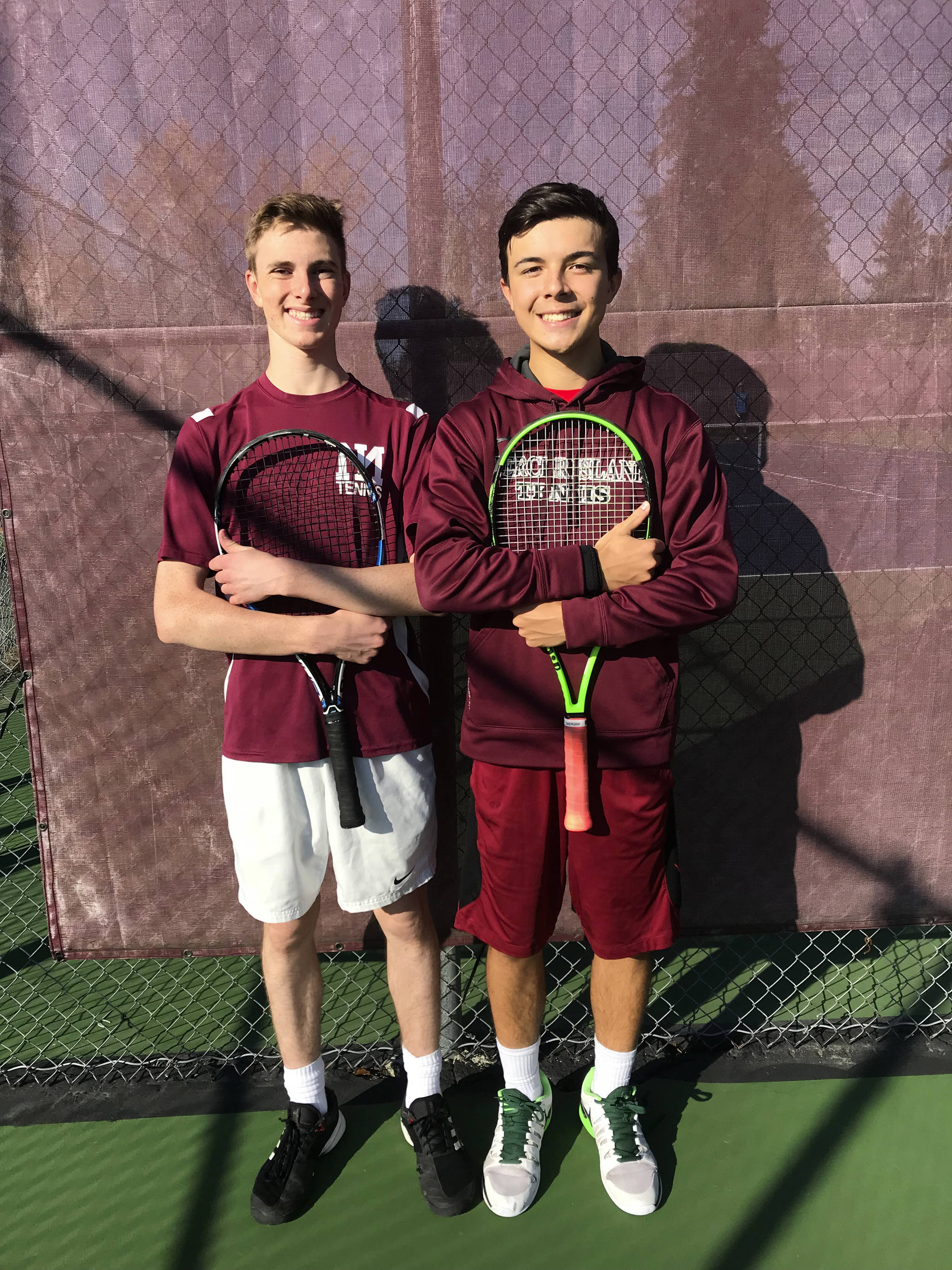 The Mercer Island Islanders boys tennis team’s No. 1 doubles team consisting of Chris Elliot and Kevin Chen finished the 2018 regular season undefeated. Shaun Scott/staff photo