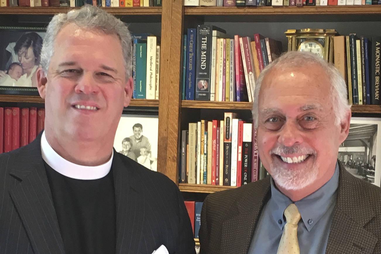 Washington National Cathedral Dean Randy Hollerith and the Rev. Greg Asimakoupoulos, full-time chaplain at Covenant Shores Retirement Community on Mercer Island.