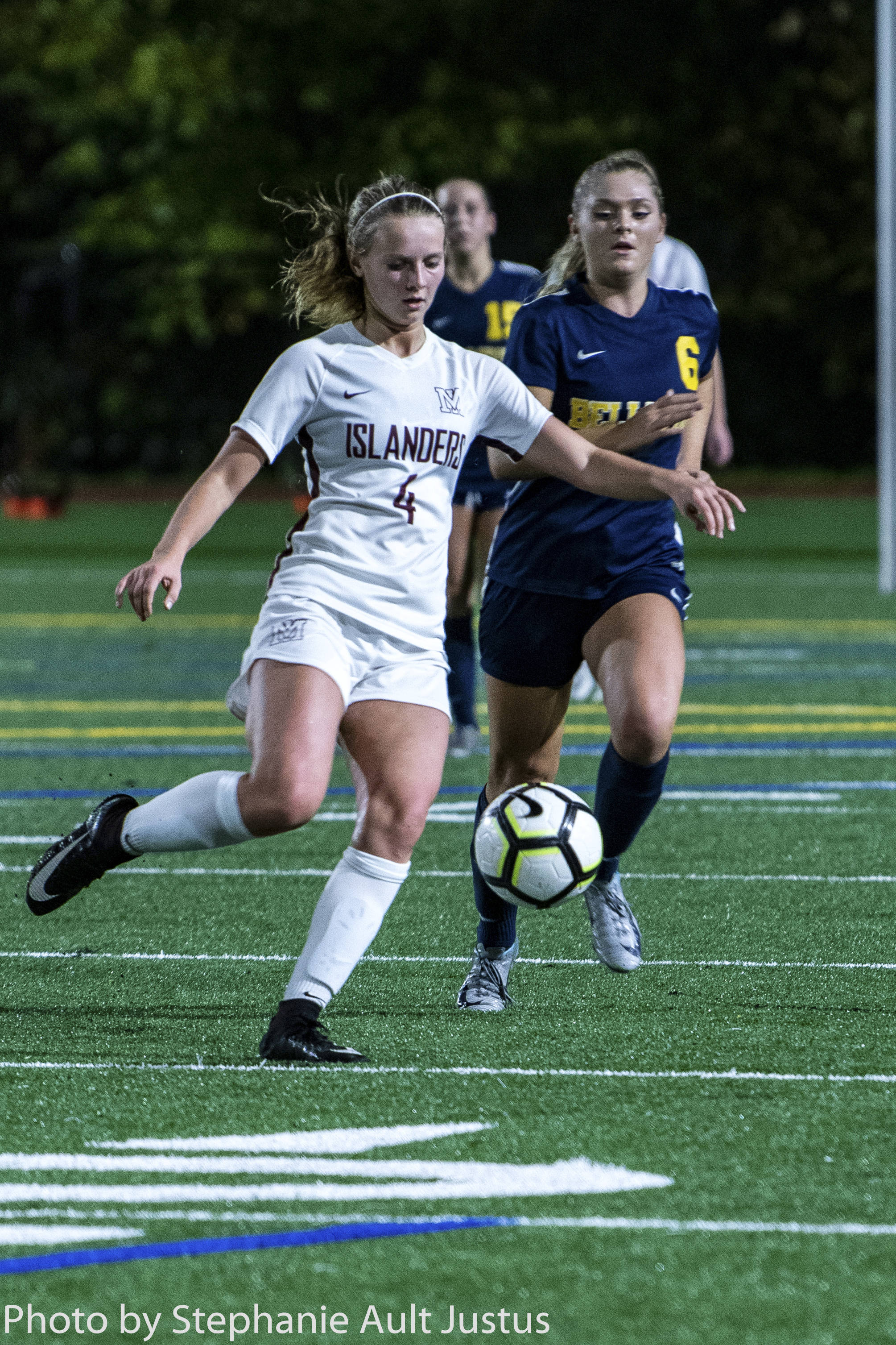 The Mercer Island Islanders girls soccer team captured a 1-0 victory against the Bellevue Wolverines on Oct. 25 in the regular season finale for both teams. Jackie Stenberg (pictured) scored the lone goal of the game between rival schools. The Islanders finished the 2018 regular season with an overall record of 15-0-1. Photo courtesy of Stephanie Ault Justus
