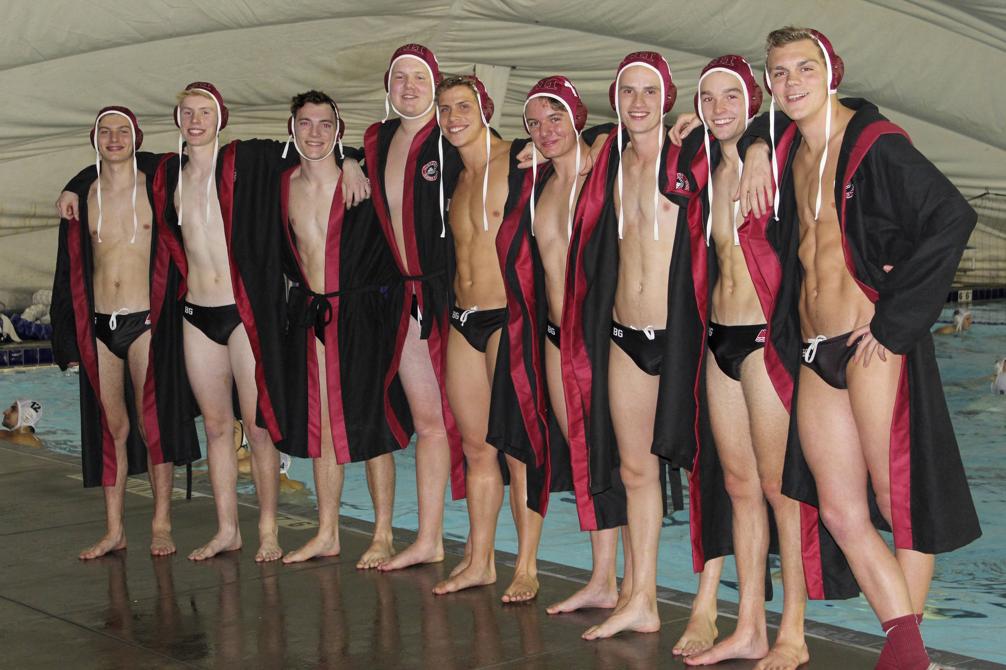 The Mercer Island Islanders boys water polo team earned a 19-1 win against Kennedy on senior night on Nov. 1. Mercer Island seniors pictured include Jacob Goldfarb, Tyler Robinson, Peter Davis, Cole Brittain, Will Cero, William Lacrampe, Leif Gullstad, Julian Rizza and Nate Robinson. Photo courtesy of Dawn Friedland