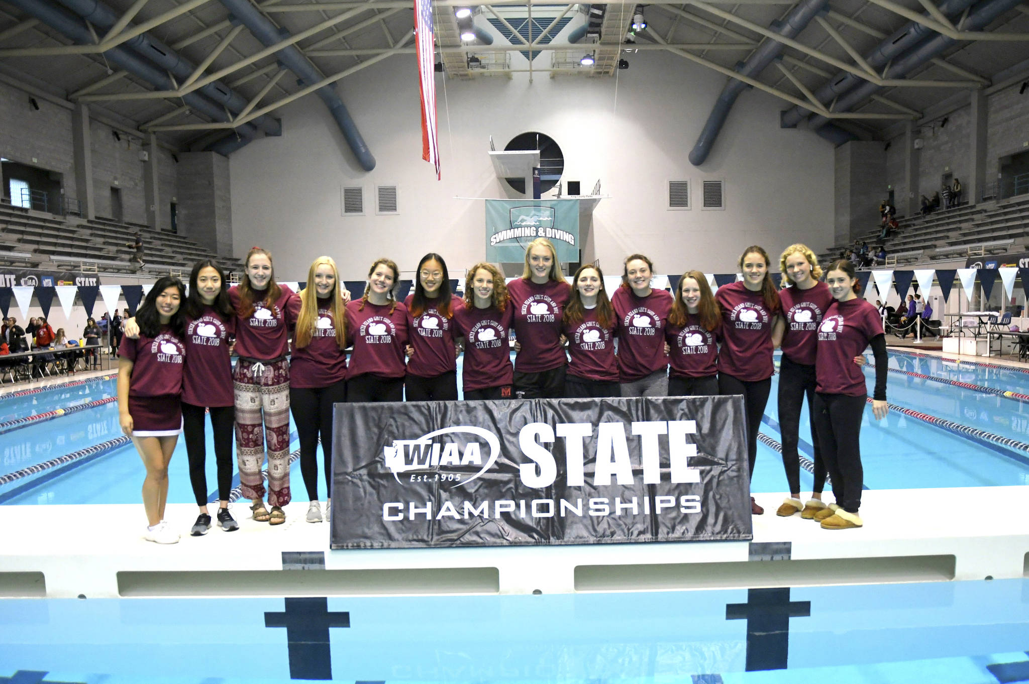The Mercer Island Islanders girls swim team earned a fifth-place finish at the Class 3A state swim meet on Nov. 10 at the King County Aquatic Center in Federal Way.                                The 200 IM relay team consisting of Alexandra Williams, Grace Olsen, Cayla Prophater and Elie Bailey captured fifth place. The 200 free relay squad of Annie Pearse, Julia Williamson, Hailey Vandenbosch and Bailey finished in sixth place. The 400 free relay quartet of Pearse, Prophater, Vandenbosch and Williamson captured sixth place as well. Prophater earned fourth place in the 200 IM and third place in the 500 free. Sophia McGuffin registered a third-place finish in diving and Pearse finished in fifth place in the 100 free. Photo courtesy of Allison Nelson
